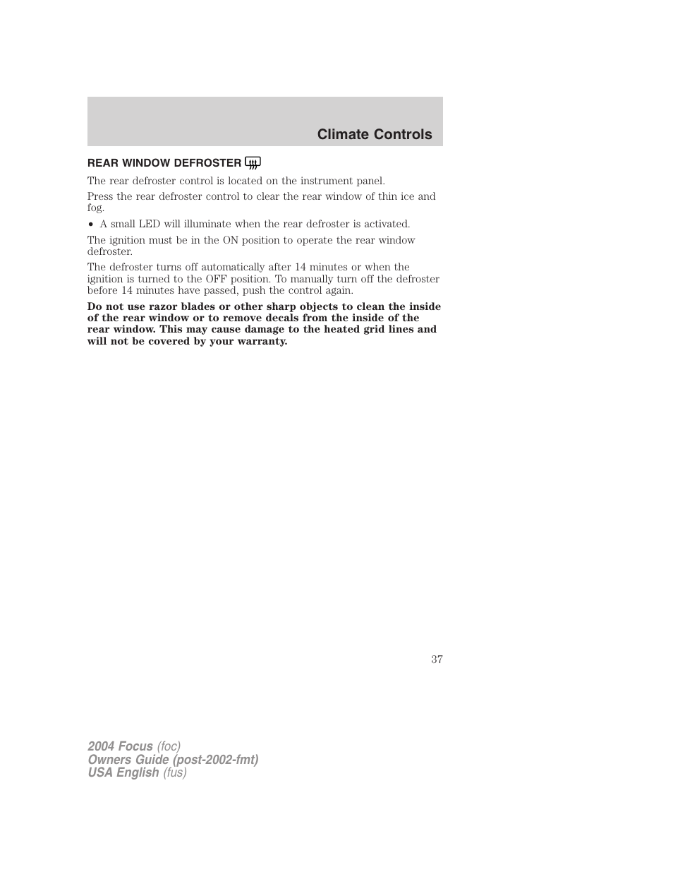 Climate controls | FORD 2004 Focus v.1 User Manual | Page 37 / 232