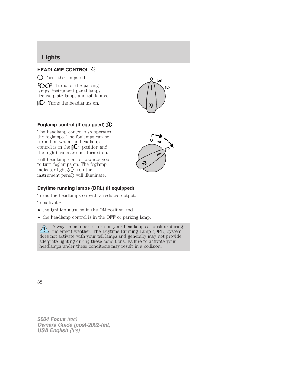 Lights | FORD 2004 Focus v.1 User Manual | Page 38 / 232