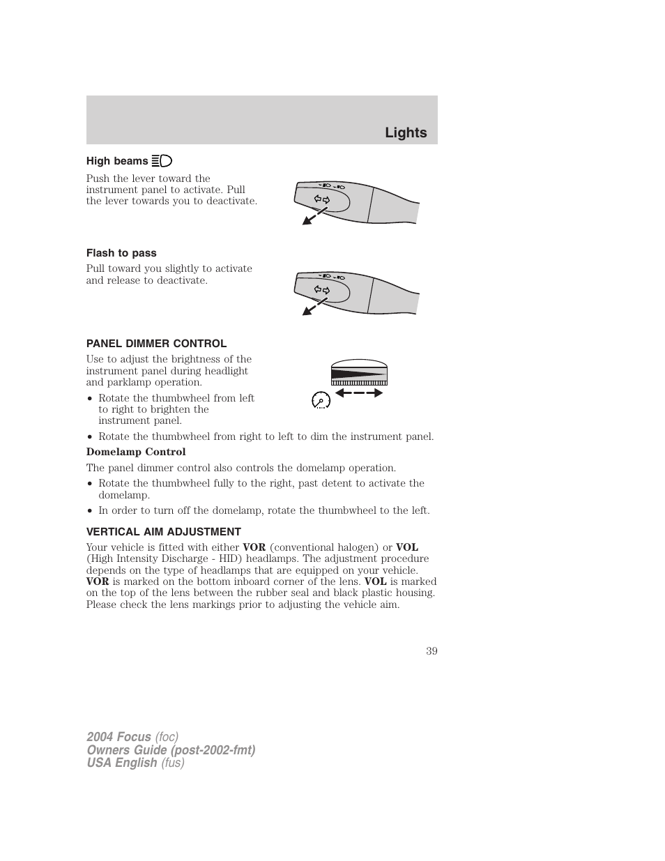 Lights | FORD 2004 Focus v.1 User Manual | Page 39 / 232