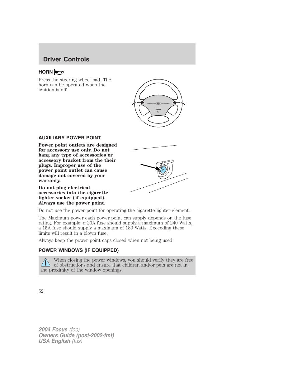 Driver controls | FORD 2004 Focus v.1 User Manual | Page 52 / 232