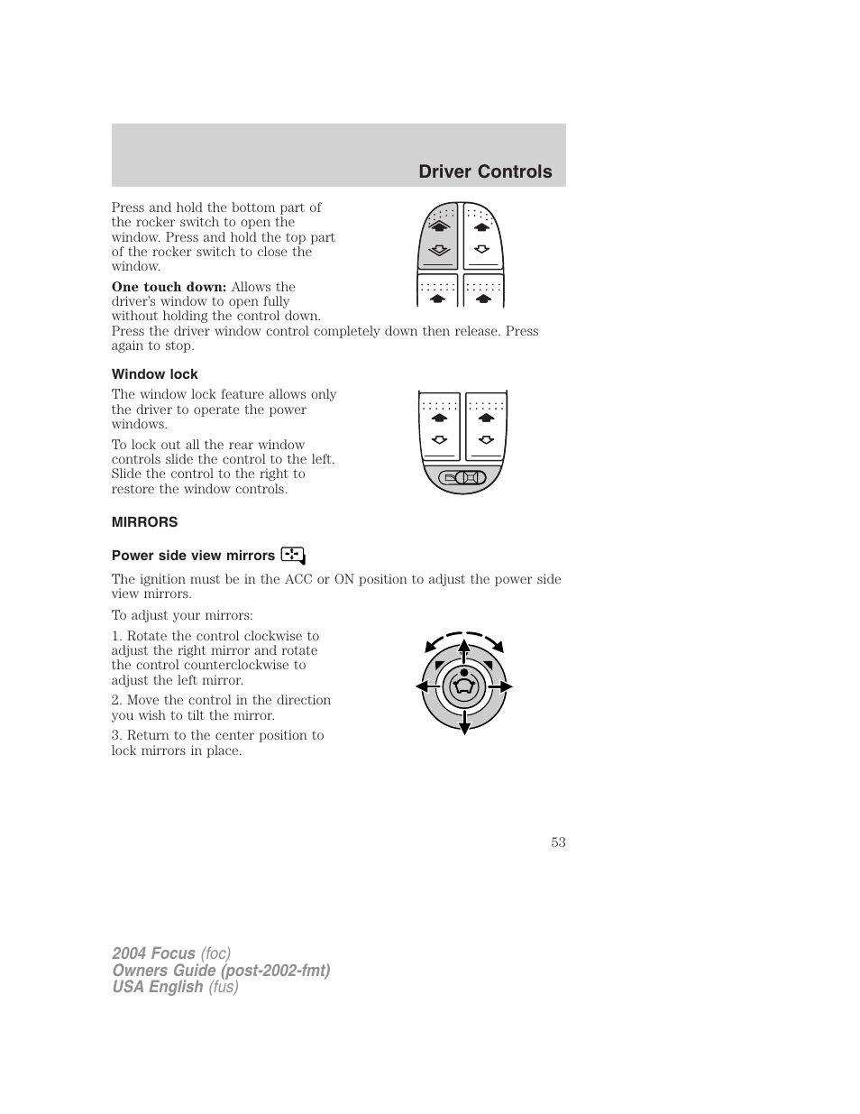 Driver controls | FORD 2004 Focus v.1 User Manual | Page 53 / 232