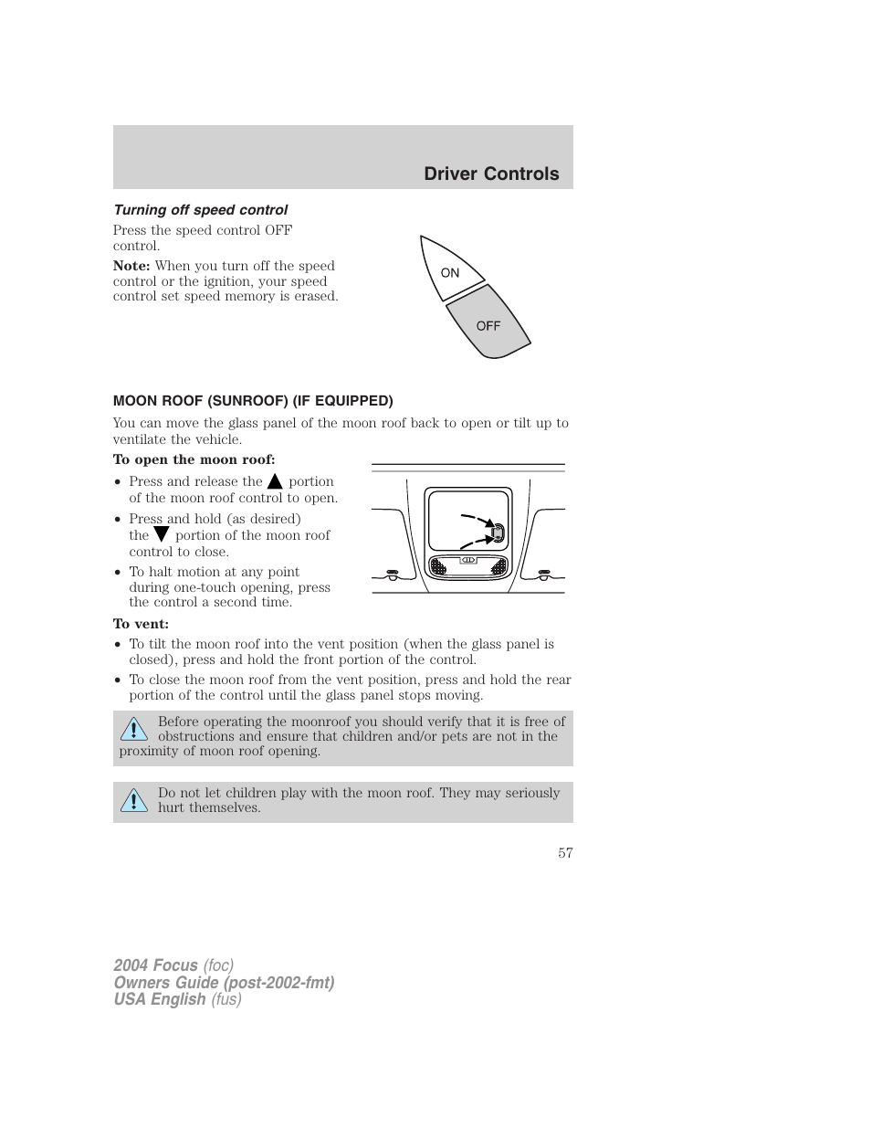 Driver controls | FORD 2004 Focus v.1 User Manual | Page 57 / 232