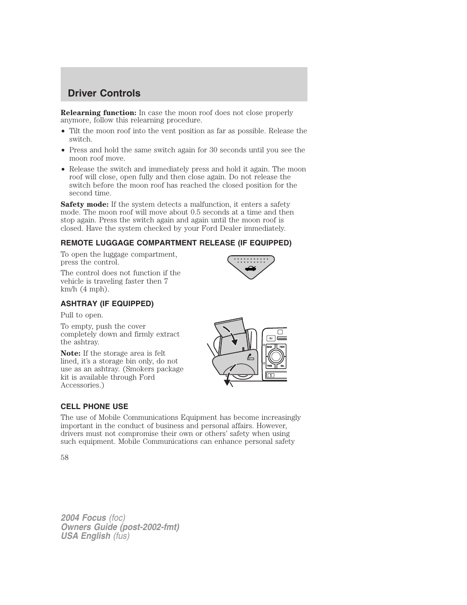 Driver controls | FORD 2004 Focus v.1 User Manual | Page 58 / 232