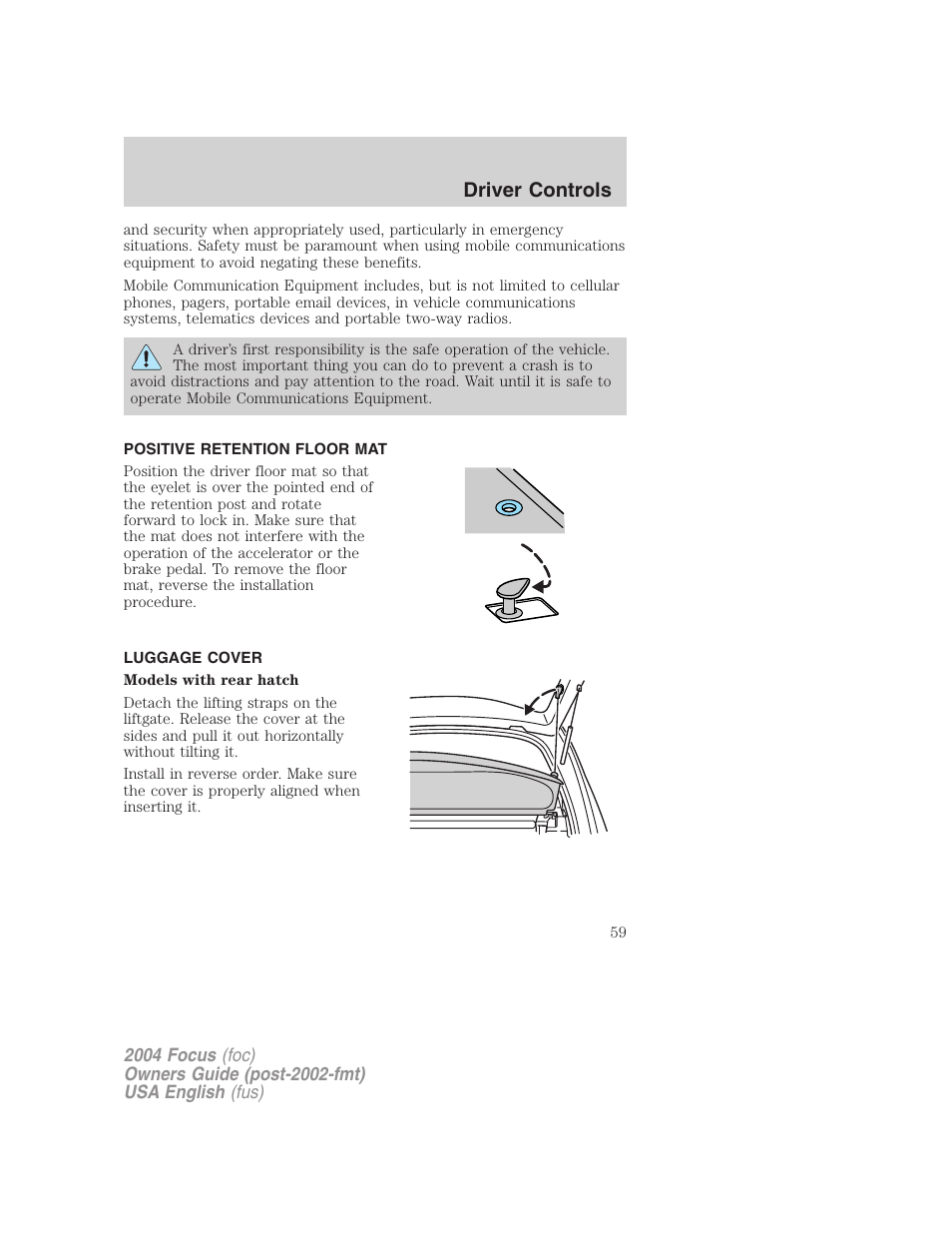 Driver controls | FORD 2004 Focus v.1 User Manual | Page 59 / 232