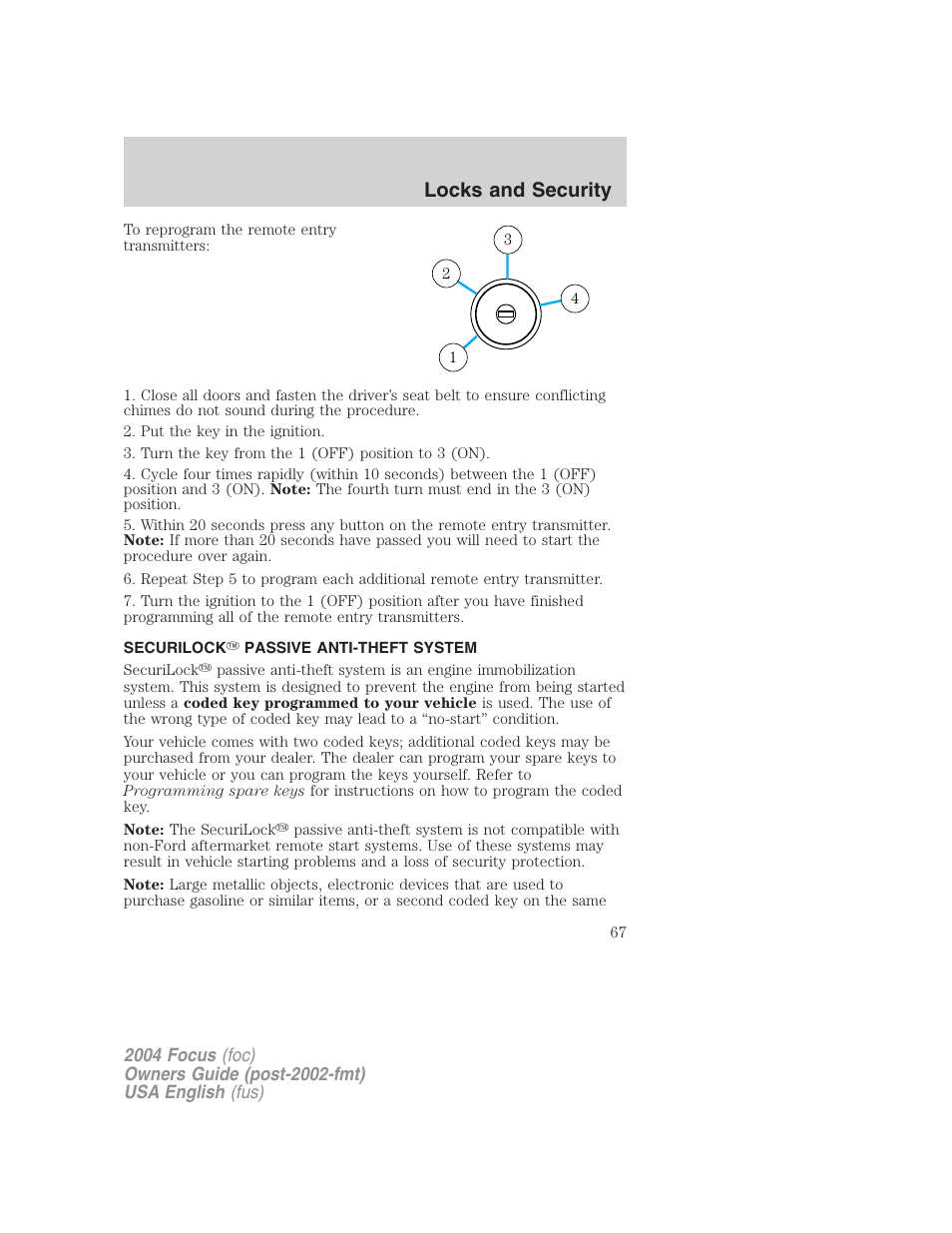 Locks and security | FORD 2004 Focus v.1 User Manual | Page 67 / 232