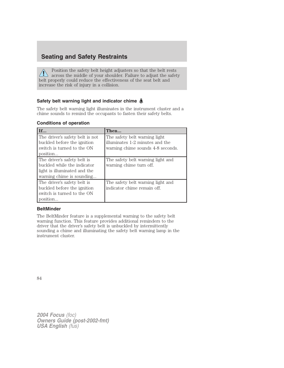 Seating and safety restraints | FORD 2004 Focus v.1 User Manual | Page 84 / 232