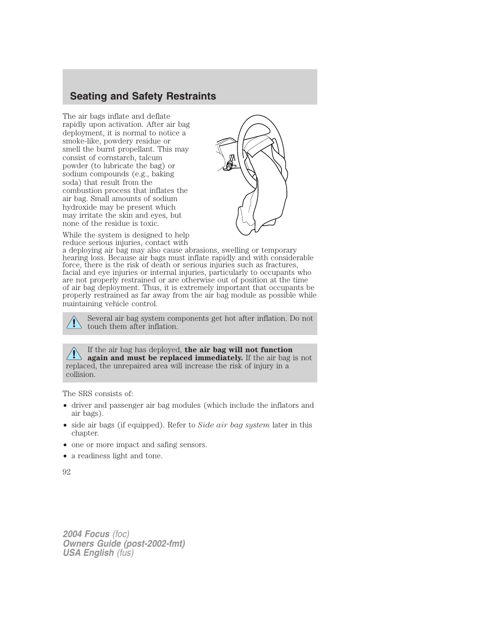 Seating and safety restraints | FORD 2004 Focus v.1 User Manual | Page 92 / 232