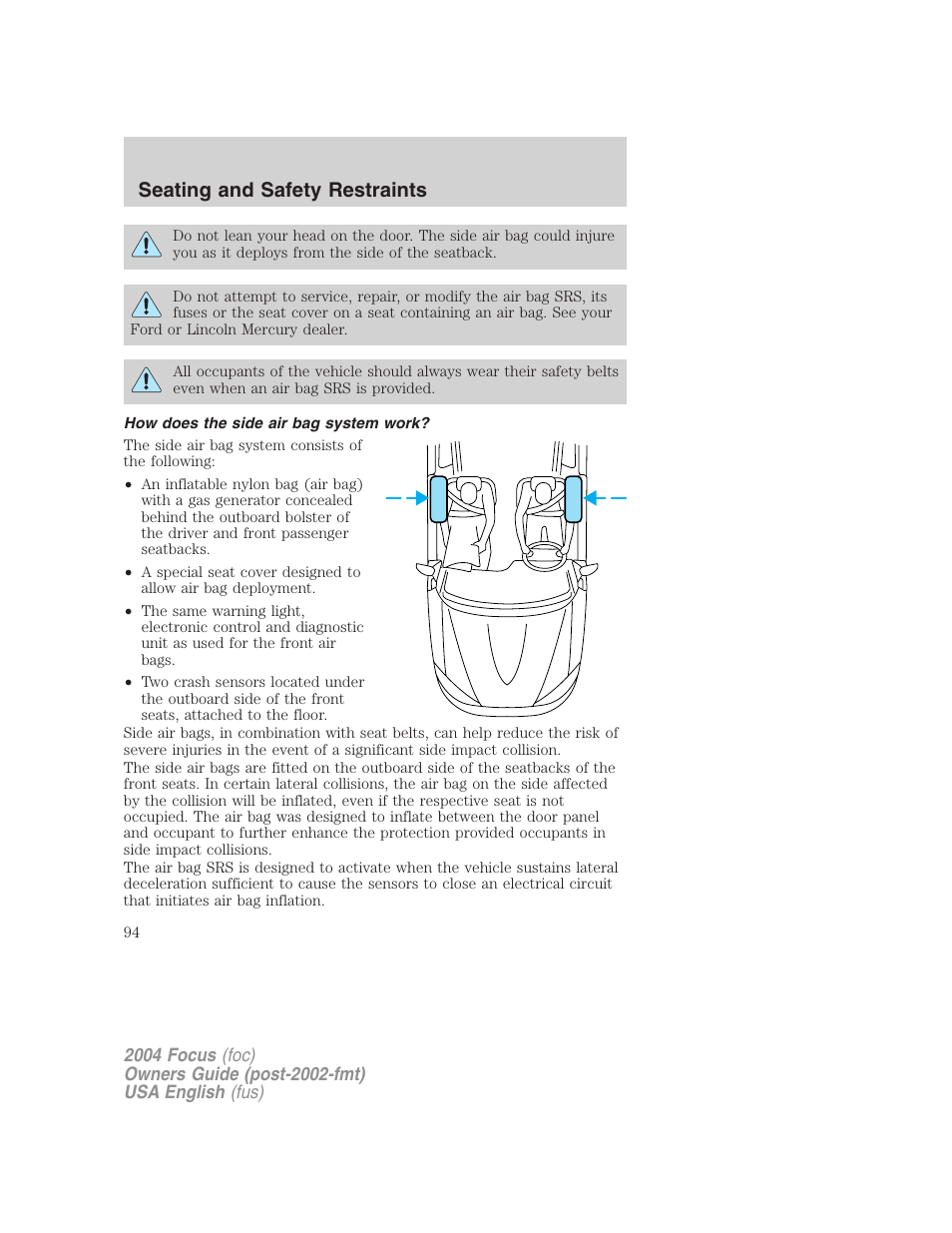 Seating and safety restraints | FORD 2004 Focus v.1 User Manual | Page 94 / 232