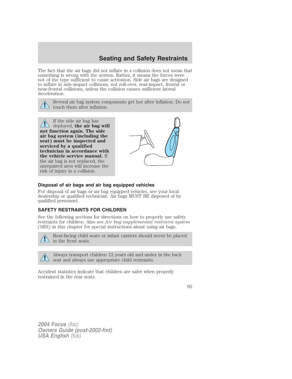 Seating and safety restraints | FORD 2004 Focus v.1 User Manual | Page 95 / 232