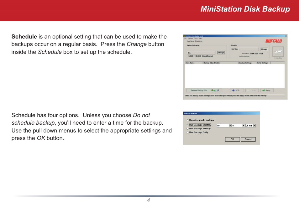 Ministation disk backup | Buffalo Technology MiniStation User Manual | Page 4 / 11