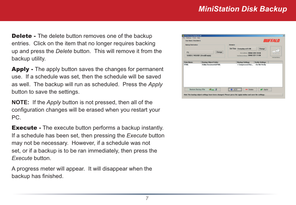 Ministation disk backup | Buffalo Technology MiniStation User Manual | Page 7 / 11