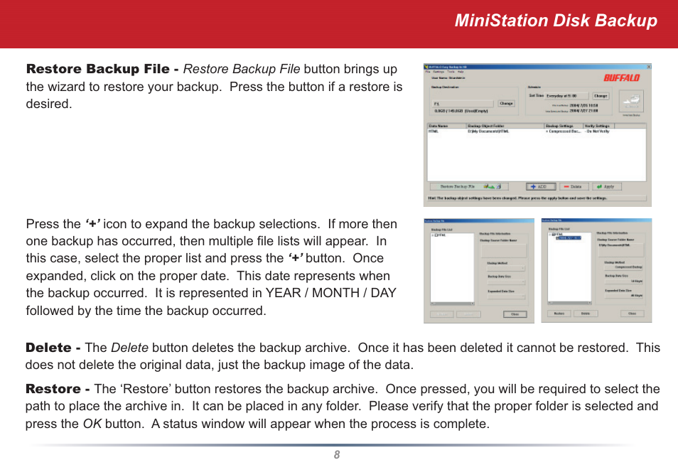 Ministation disk backup | Buffalo Technology MiniStation User Manual | Page 8 / 11