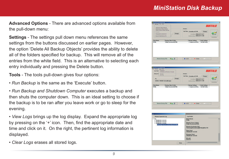 Ministation disk backup | Buffalo Technology MiniStation User Manual | Page 9 / 11