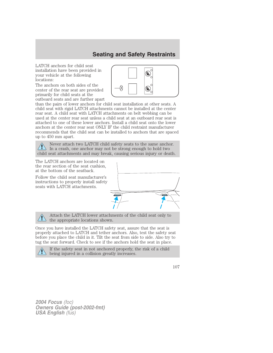 Seating and safety restraints | FORD 2004 Focus v.2 User Manual | Page 107 / 232