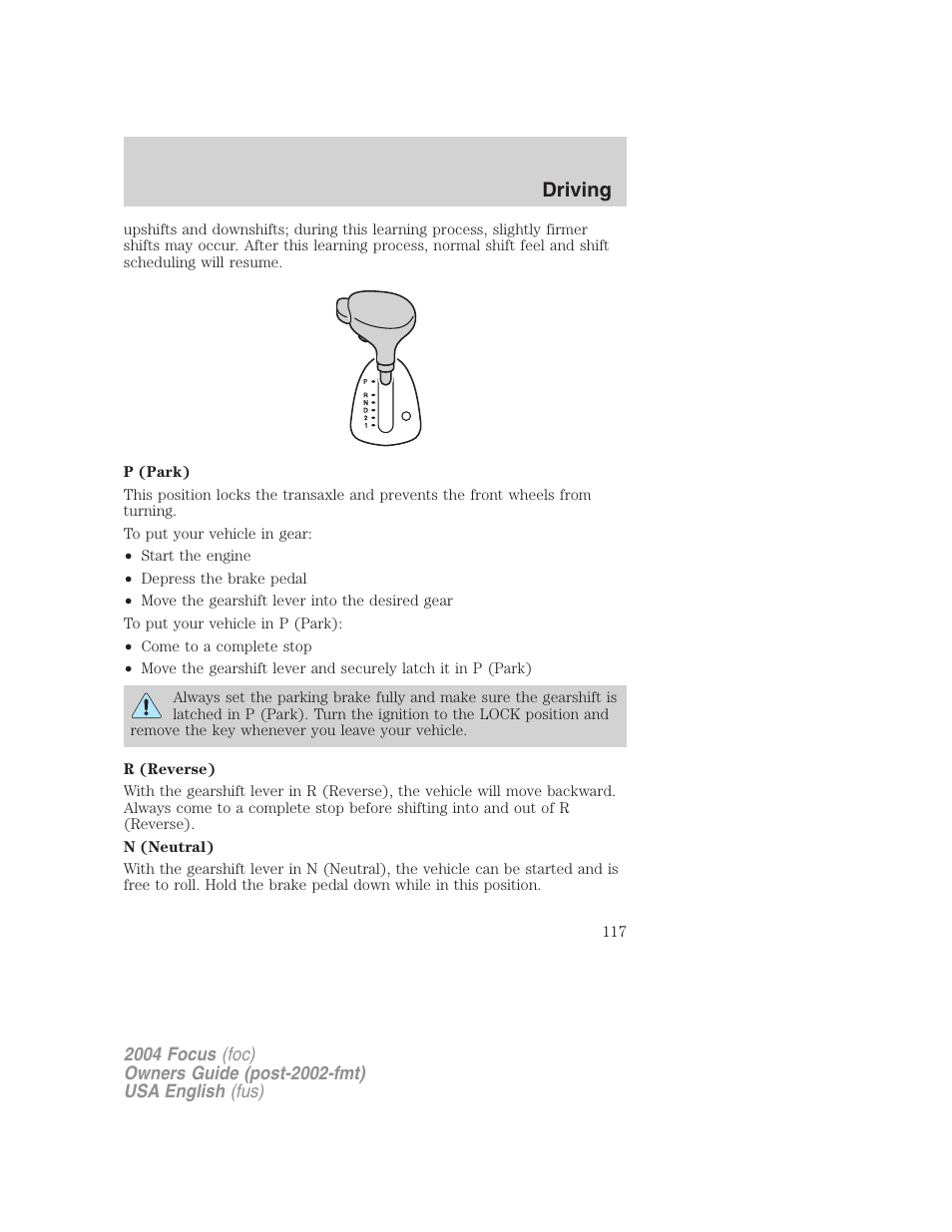 Driving | FORD 2004 Focus v.2 User Manual | Page 117 / 232