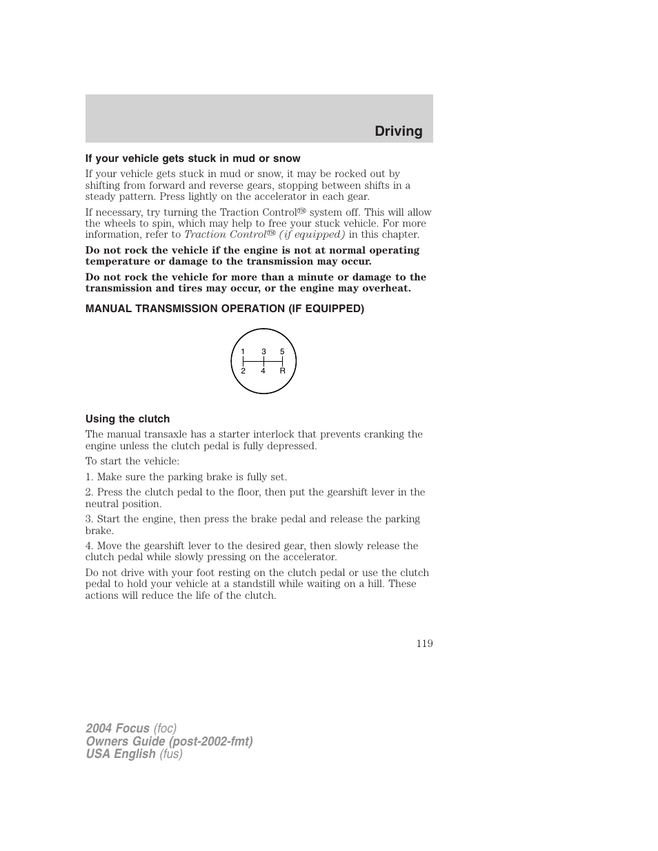 Driving | FORD 2004 Focus v.2 User Manual | Page 119 / 232