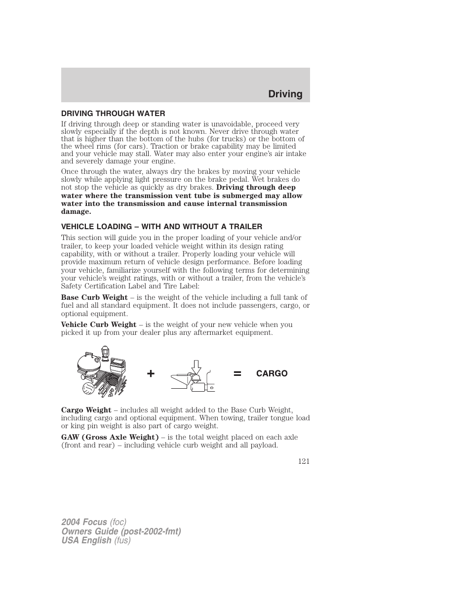 Driving | FORD 2004 Focus v.2 User Manual | Page 121 / 232