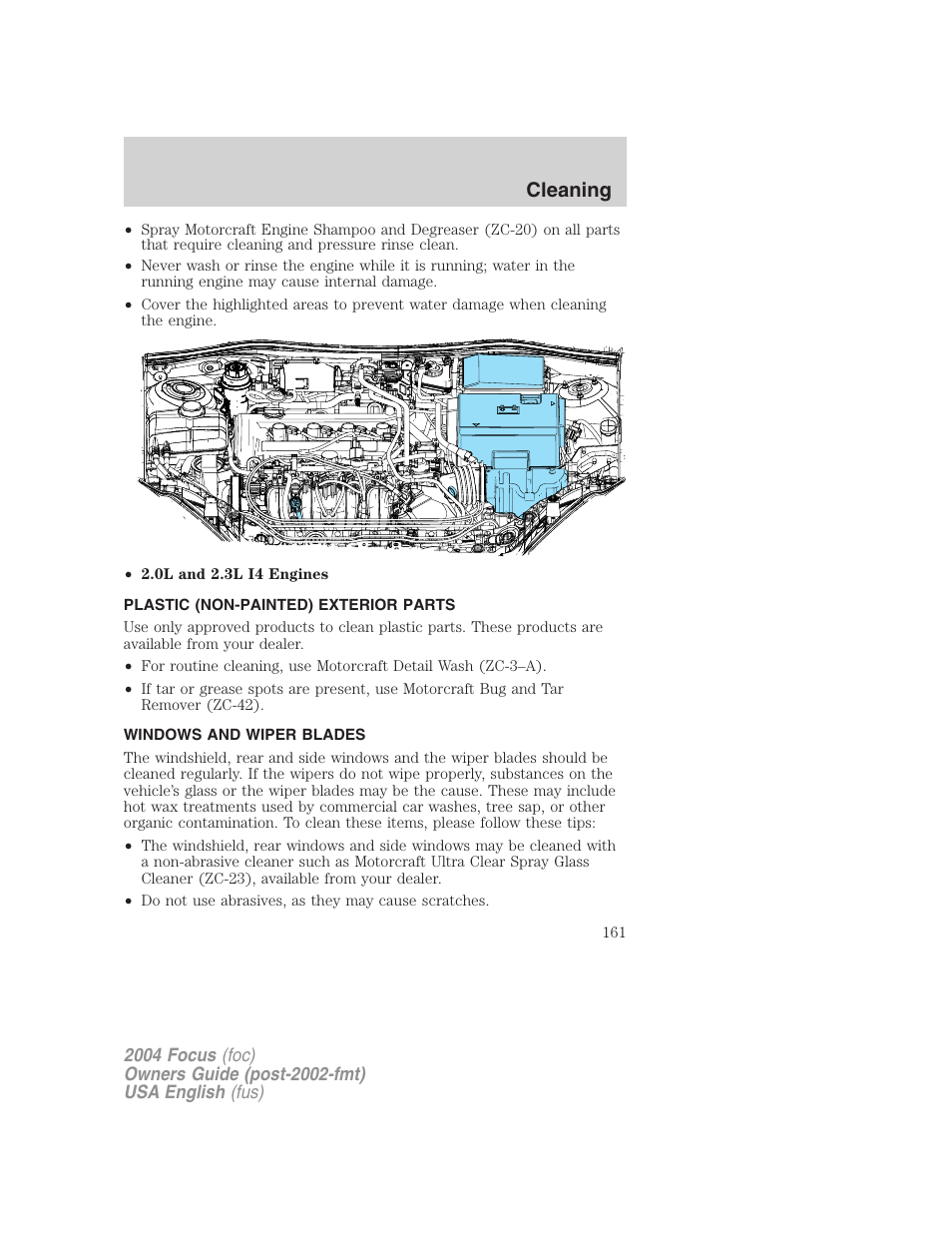 Cleaning | FORD 2004 Focus v.2 User Manual | Page 161 / 232