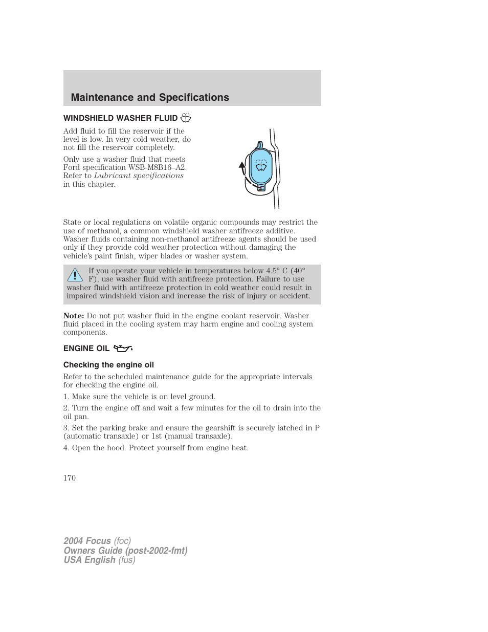 Maintenance and specifications | FORD 2004 Focus v.2 User Manual | Page 170 / 232