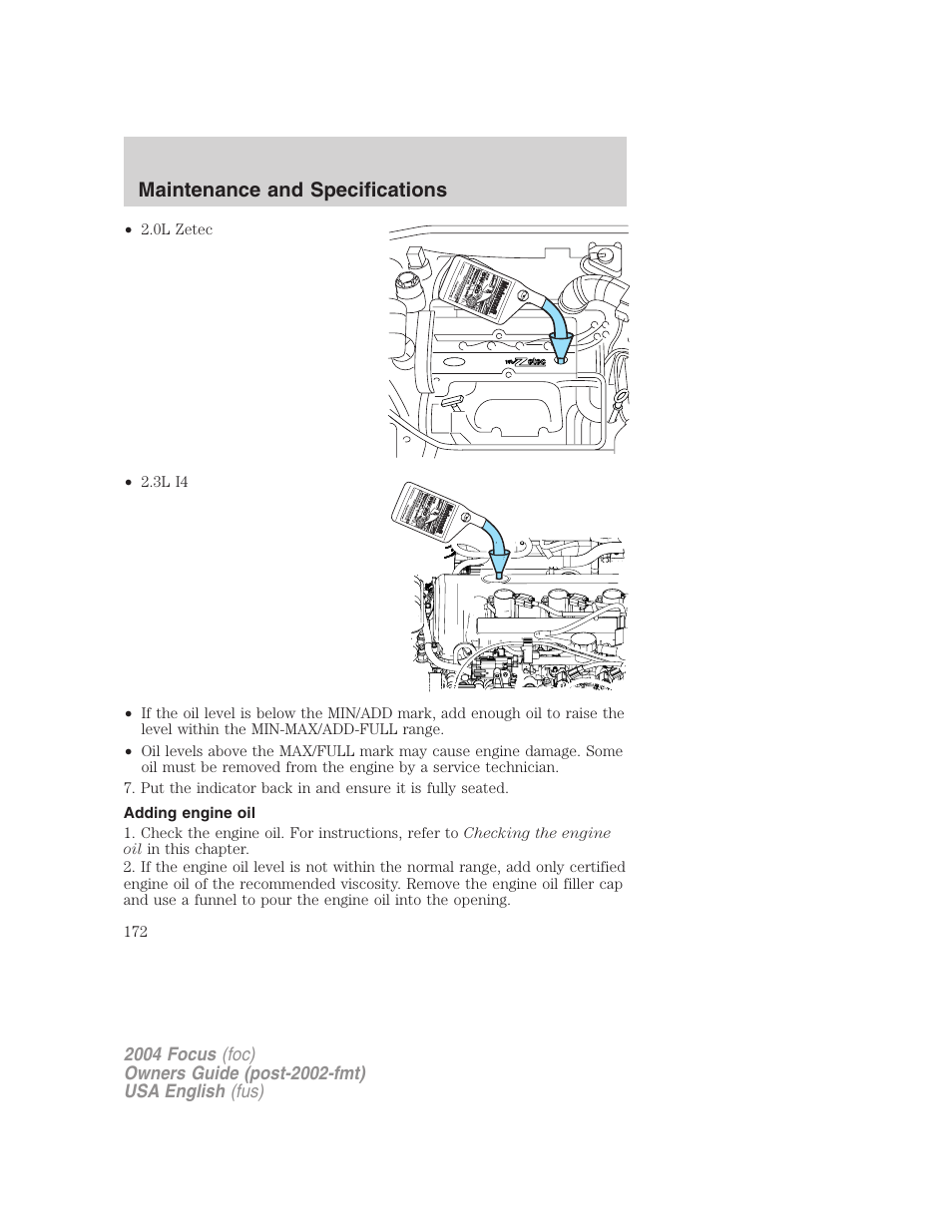 Maintenance and specifications | FORD 2004 Focus v.2 User Manual | Page 172 / 232