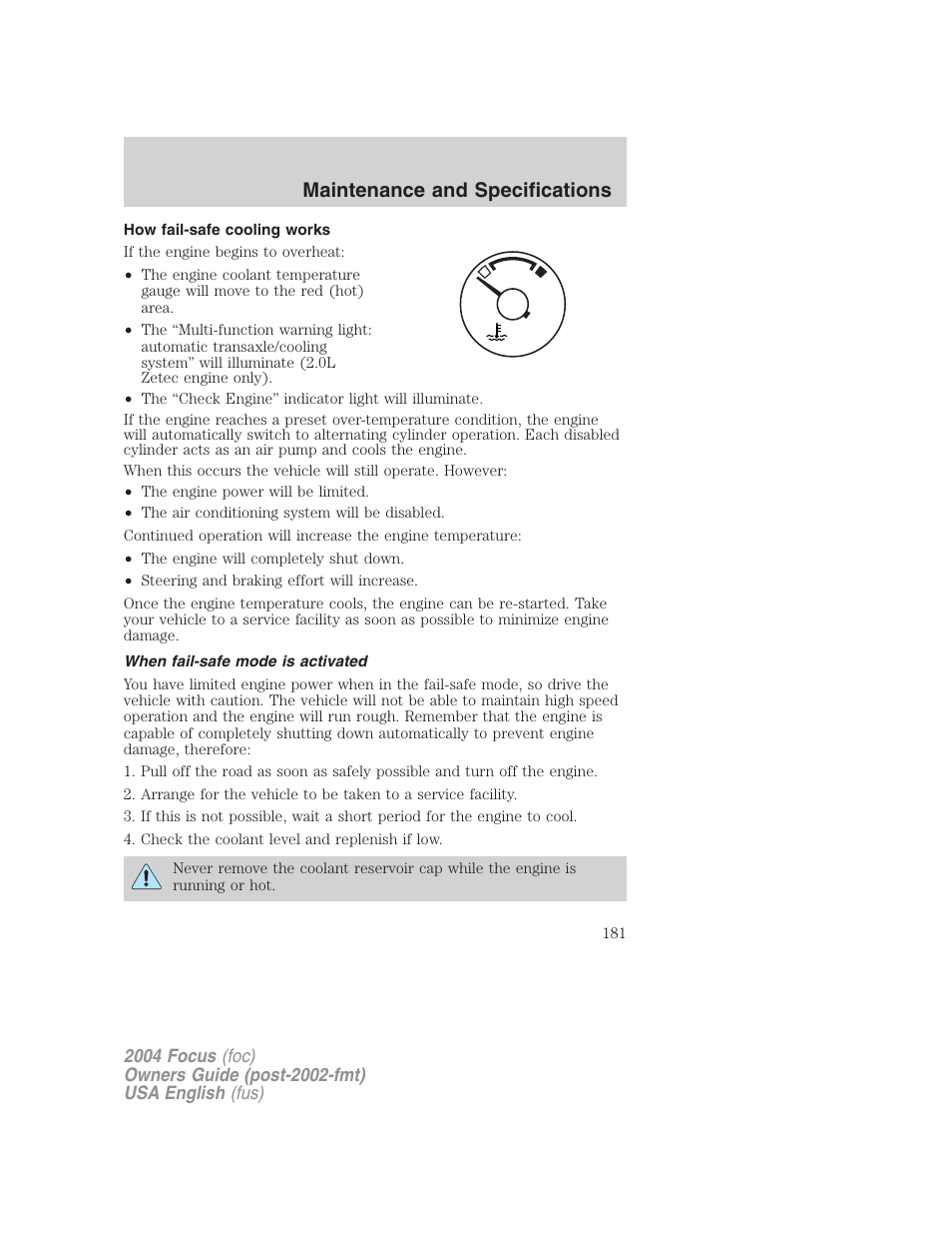 Maintenance and specifications | FORD 2004 Focus v.2 User Manual | Page 181 / 232