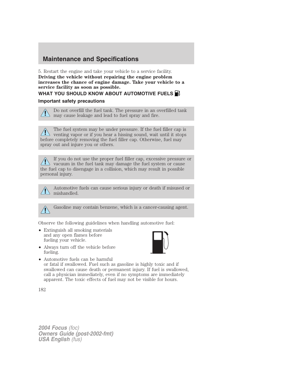 Maintenance and specifications | FORD 2004 Focus v.2 User Manual | Page 182 / 232