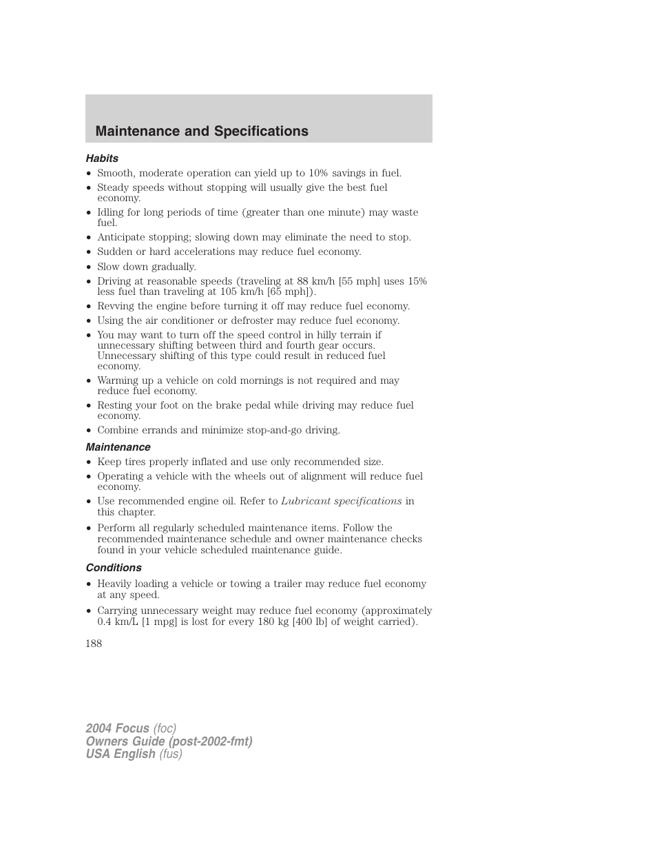 Maintenance and specifications | FORD 2004 Focus v.2 User Manual | Page 188 / 232
