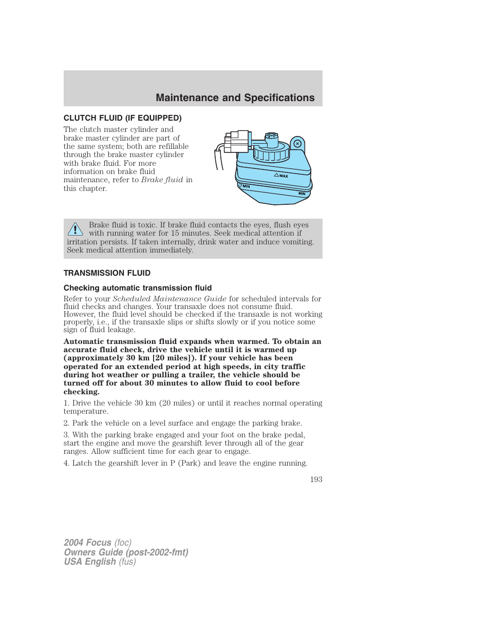 Maintenance and specifications | FORD 2004 Focus v.2 User Manual | Page 193 / 232