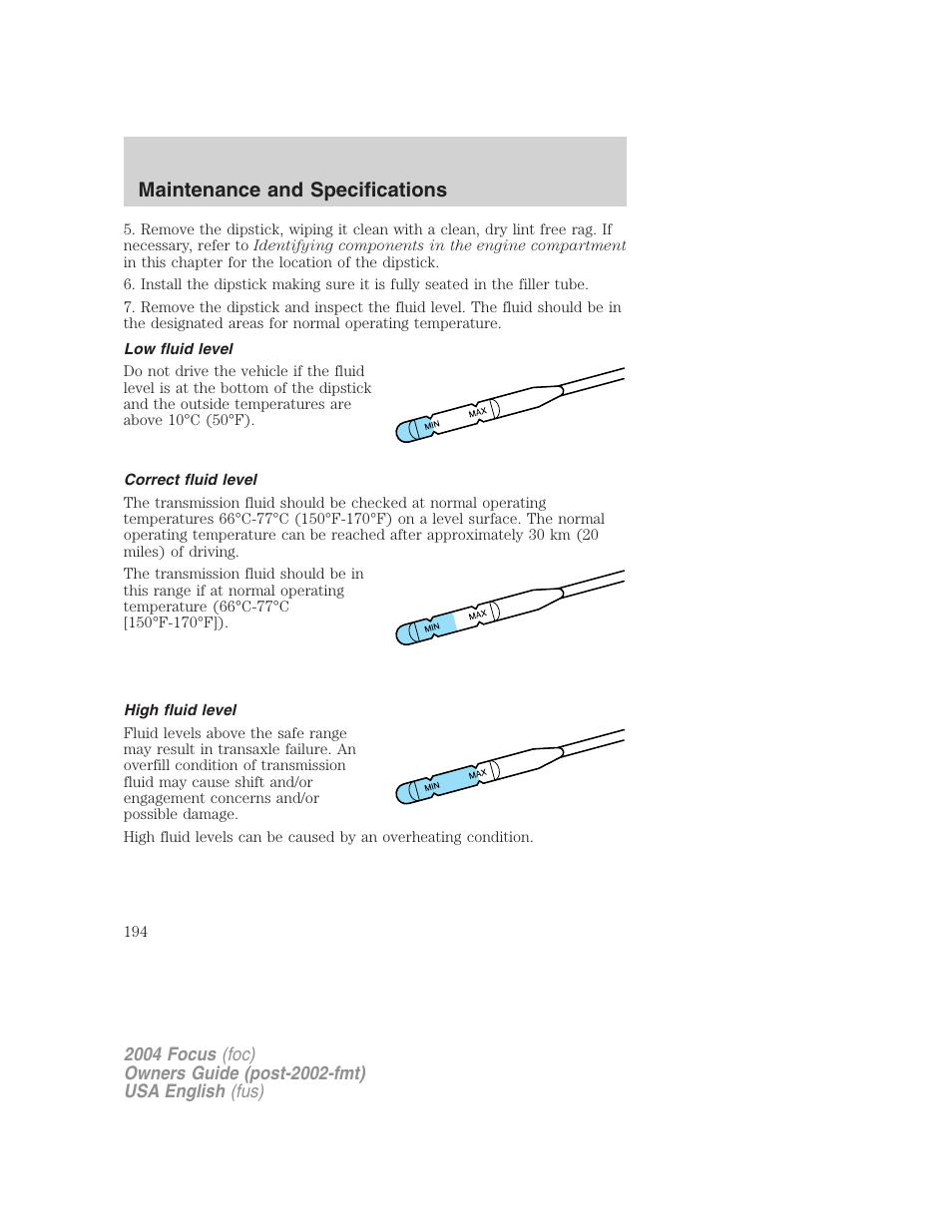 Maintenance and specifications | FORD 2004 Focus v.2 User Manual | Page 194 / 232