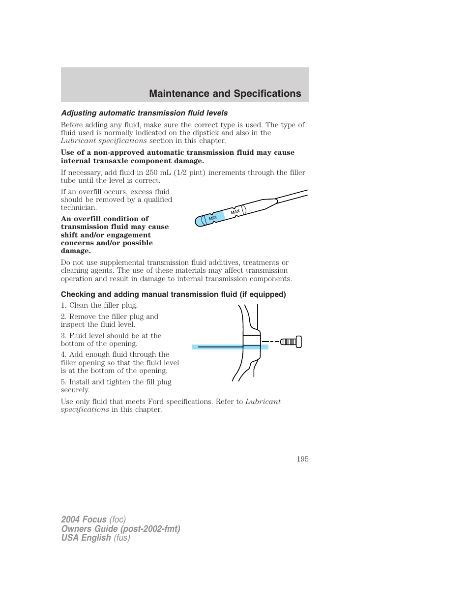 Maintenance and specifications | FORD 2004 Focus v.2 User Manual | Page 195 / 232