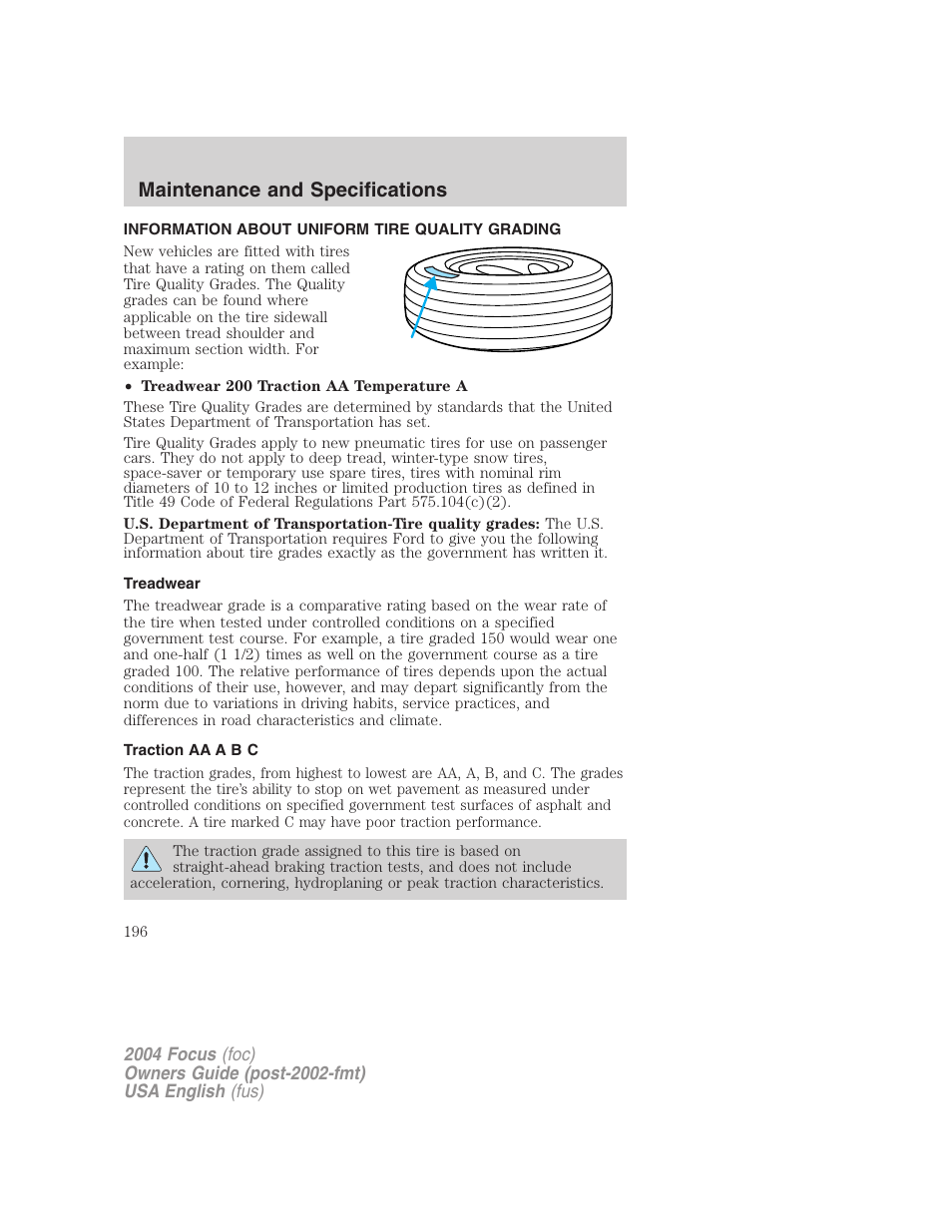 Maintenance and specifications | FORD 2004 Focus v.2 User Manual | Page 196 / 232