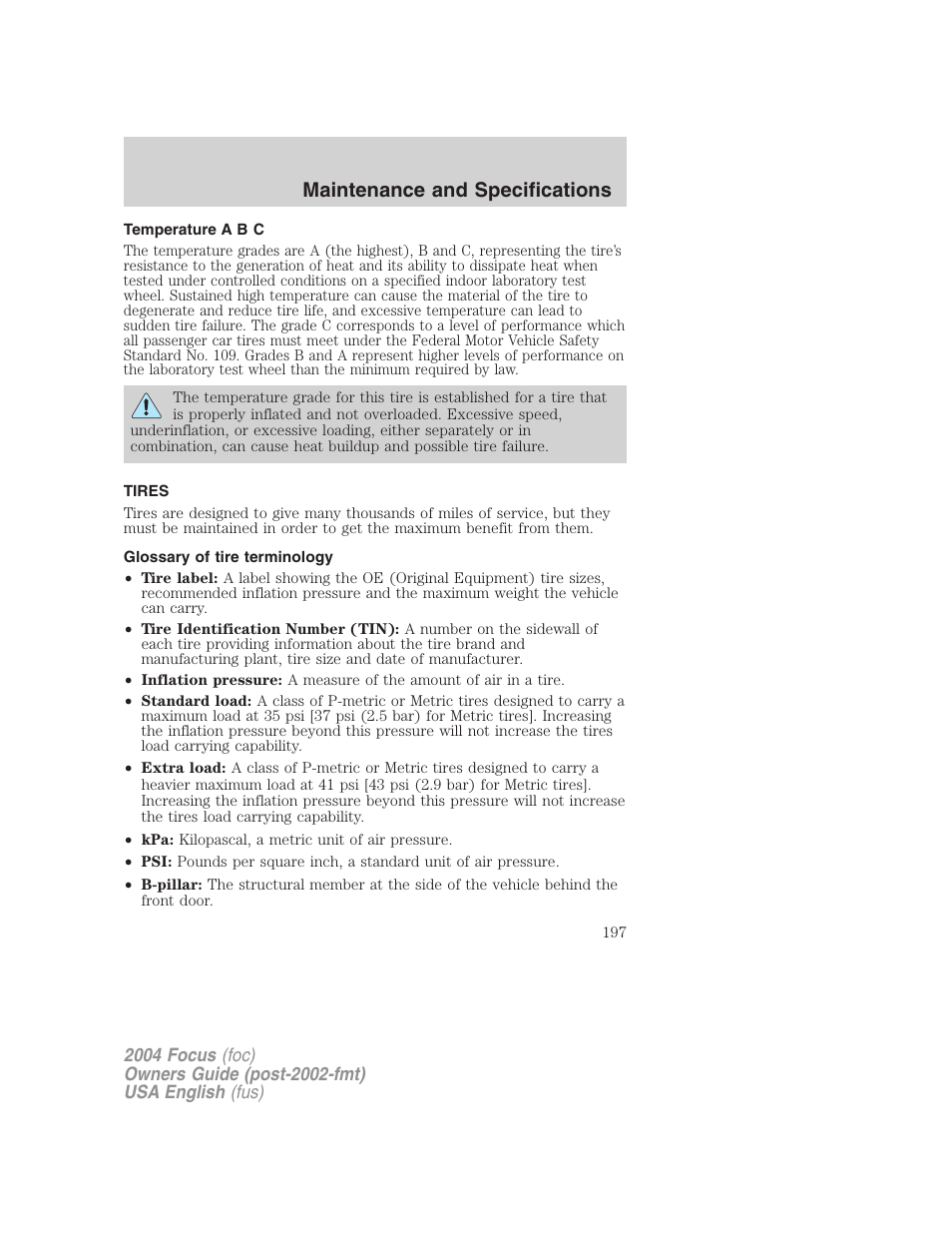 Maintenance and specifications | FORD 2004 Focus v.2 User Manual | Page 197 / 232