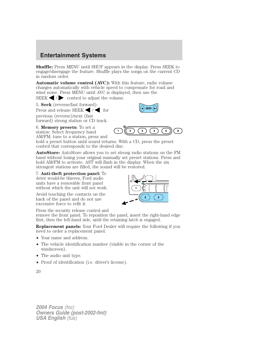 Entertainment systems | FORD 2004 Focus v.2 User Manual | Page 20 / 232