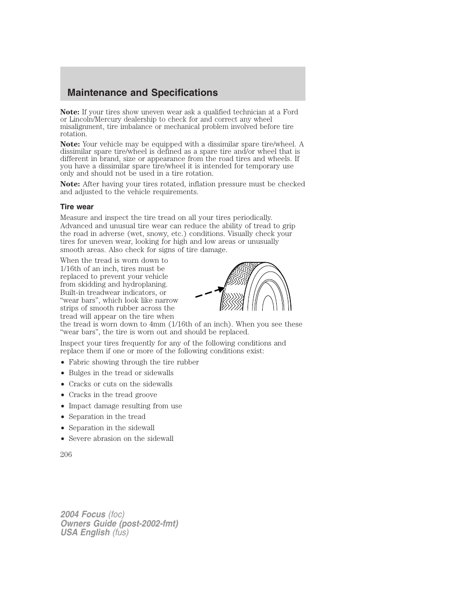 Maintenance and specifications | FORD 2004 Focus v.2 User Manual | Page 206 / 232