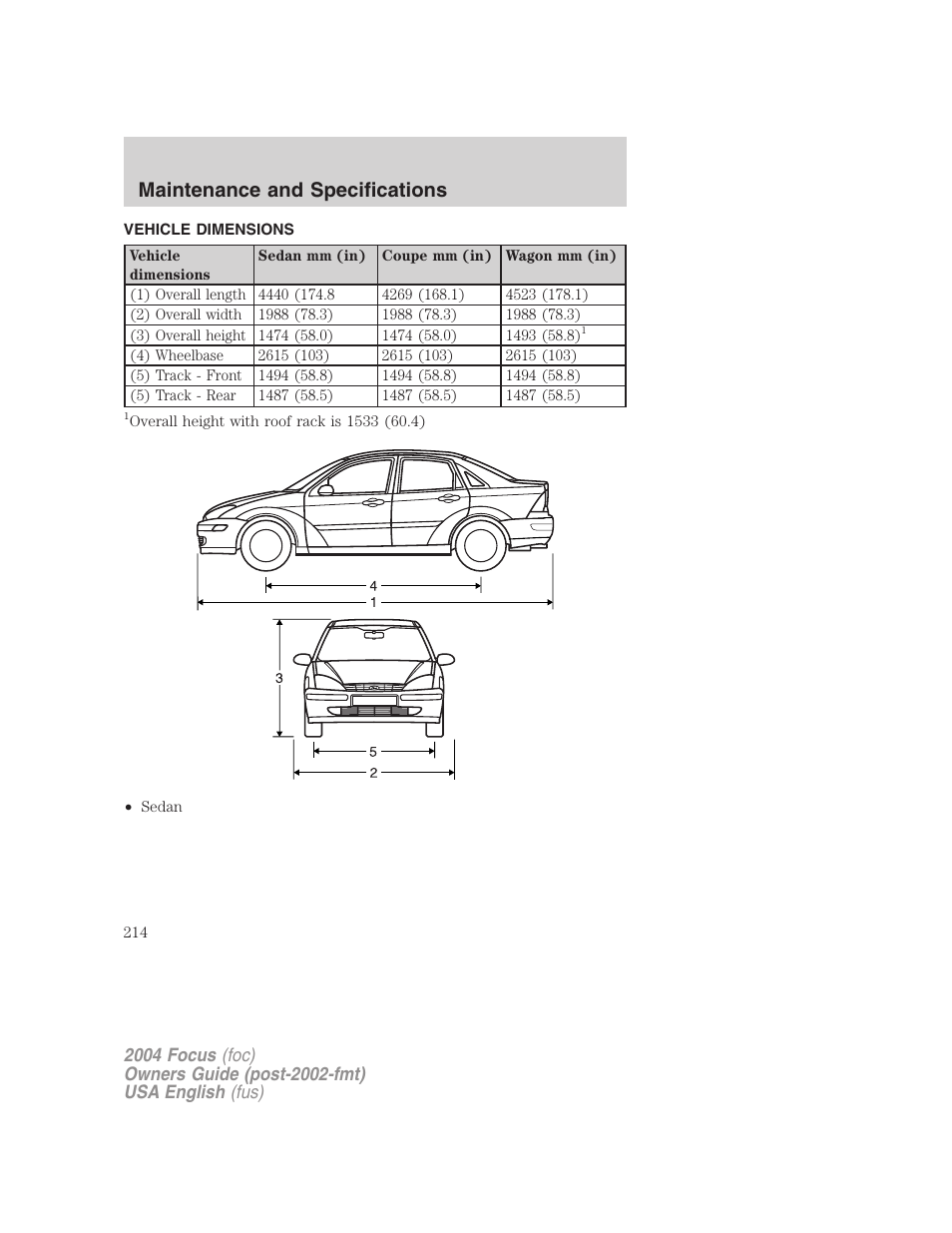 Maintenance and specifications | FORD 2004 Focus v.2 User Manual | Page 214 / 232
