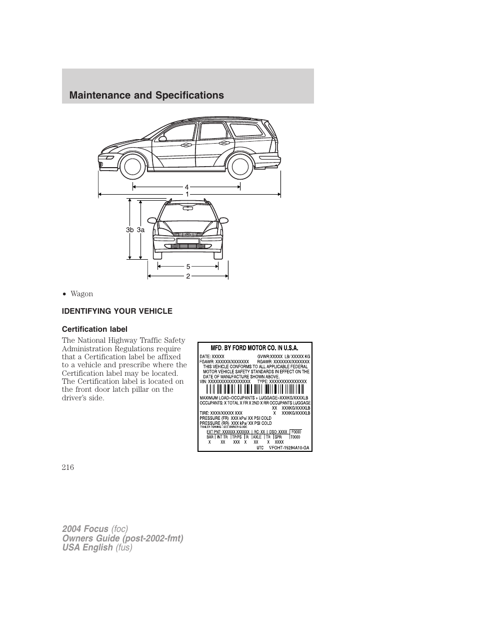 Maintenance and specifications | FORD 2004 Focus v.2 User Manual | Page 216 / 232