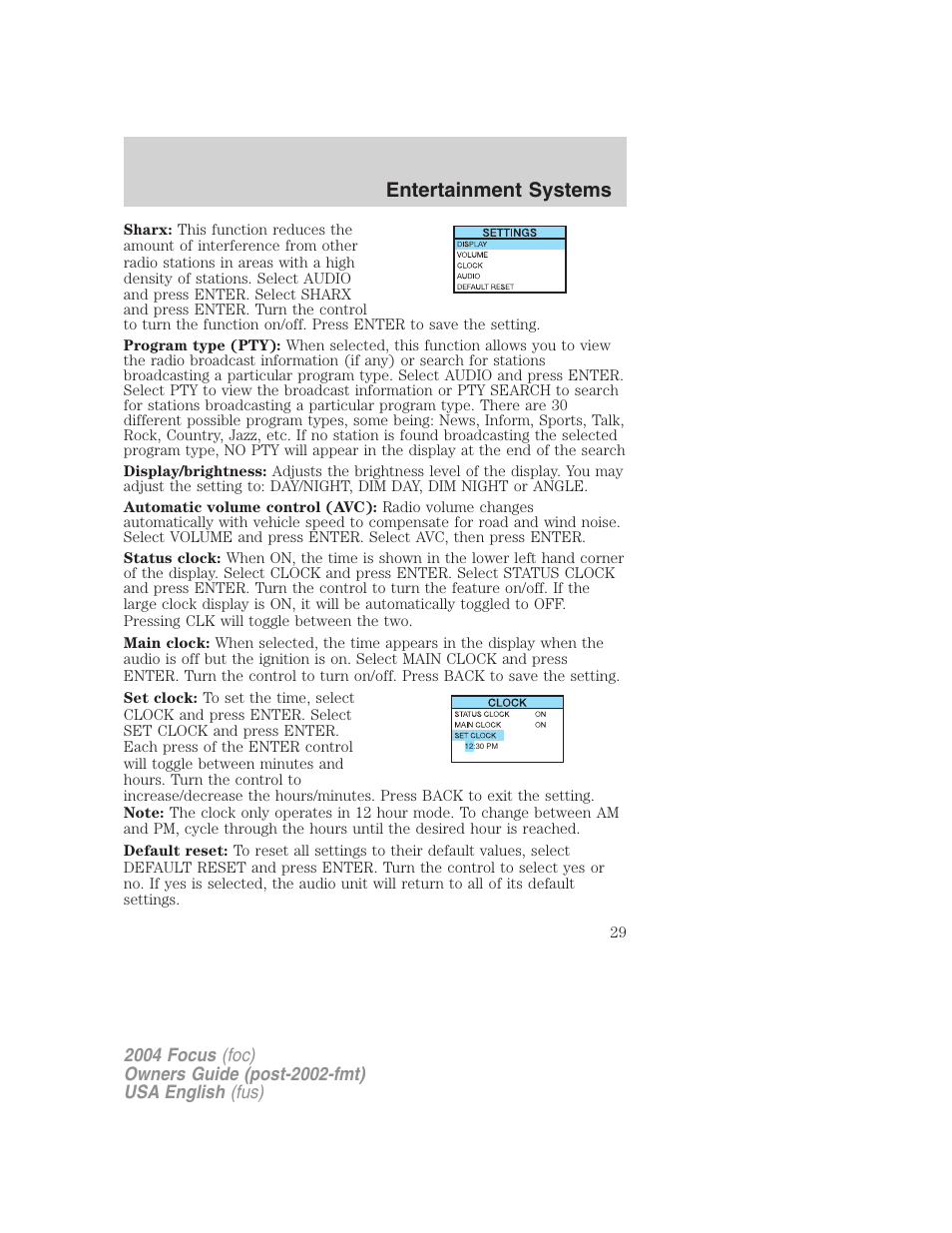 Entertainment systems | FORD 2004 Focus v.2 User Manual | Page 29 / 232