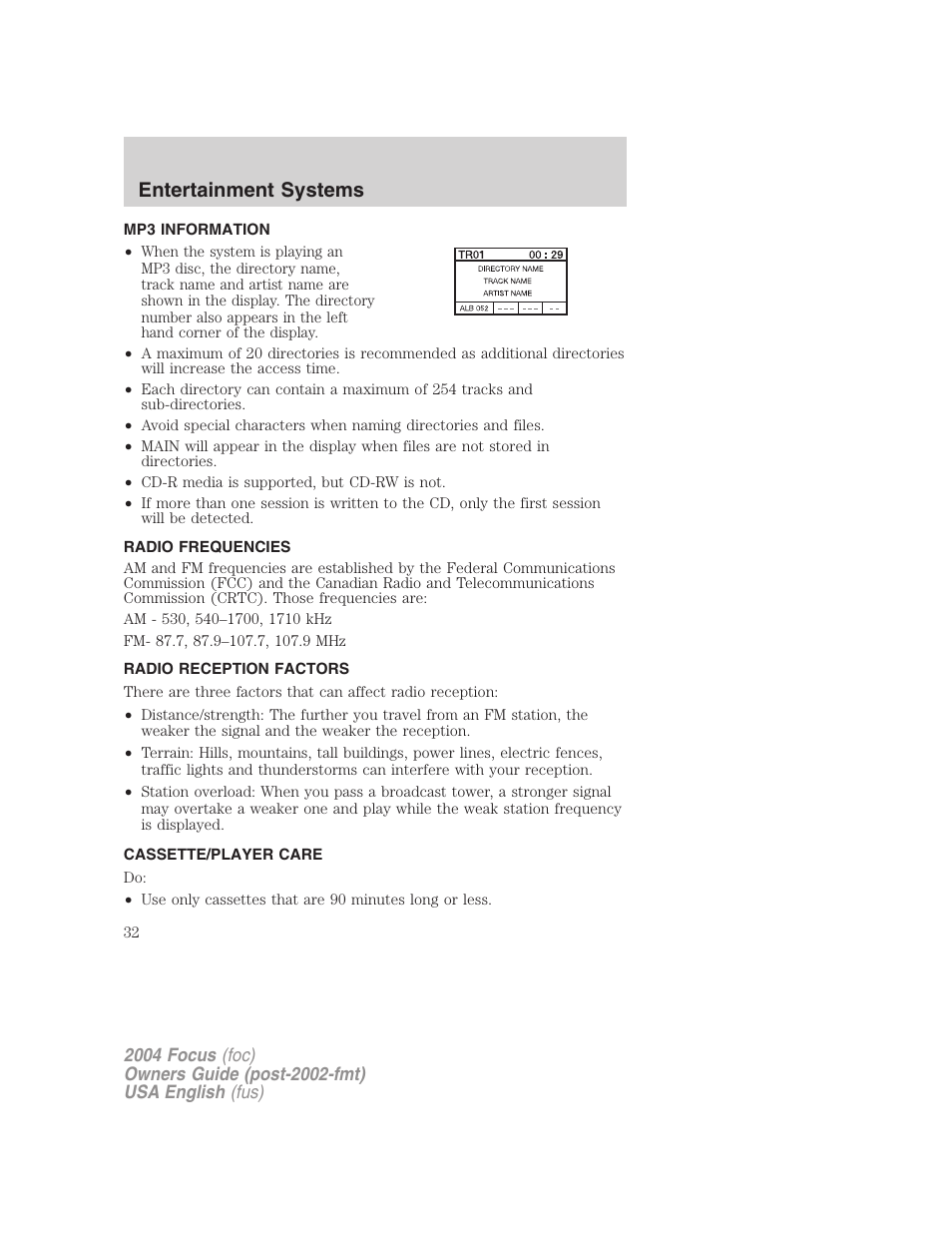 Entertainment systems | FORD 2004 Focus v.2 User Manual | Page 32 / 232