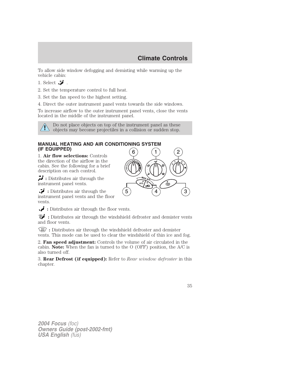 Climate controls | FORD 2004 Focus v.2 User Manual | Page 35 / 232