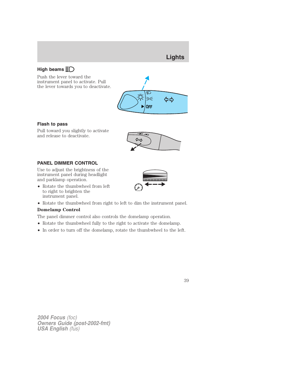 Lights | FORD 2004 Focus v.2 User Manual | Page 39 / 232