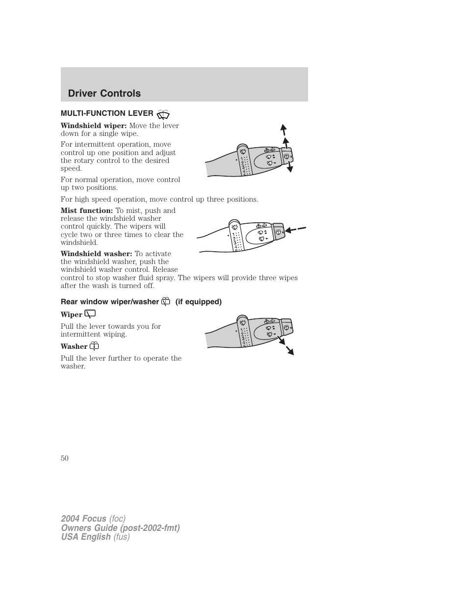Driver controls | FORD 2004 Focus v.2 User Manual | Page 50 / 232