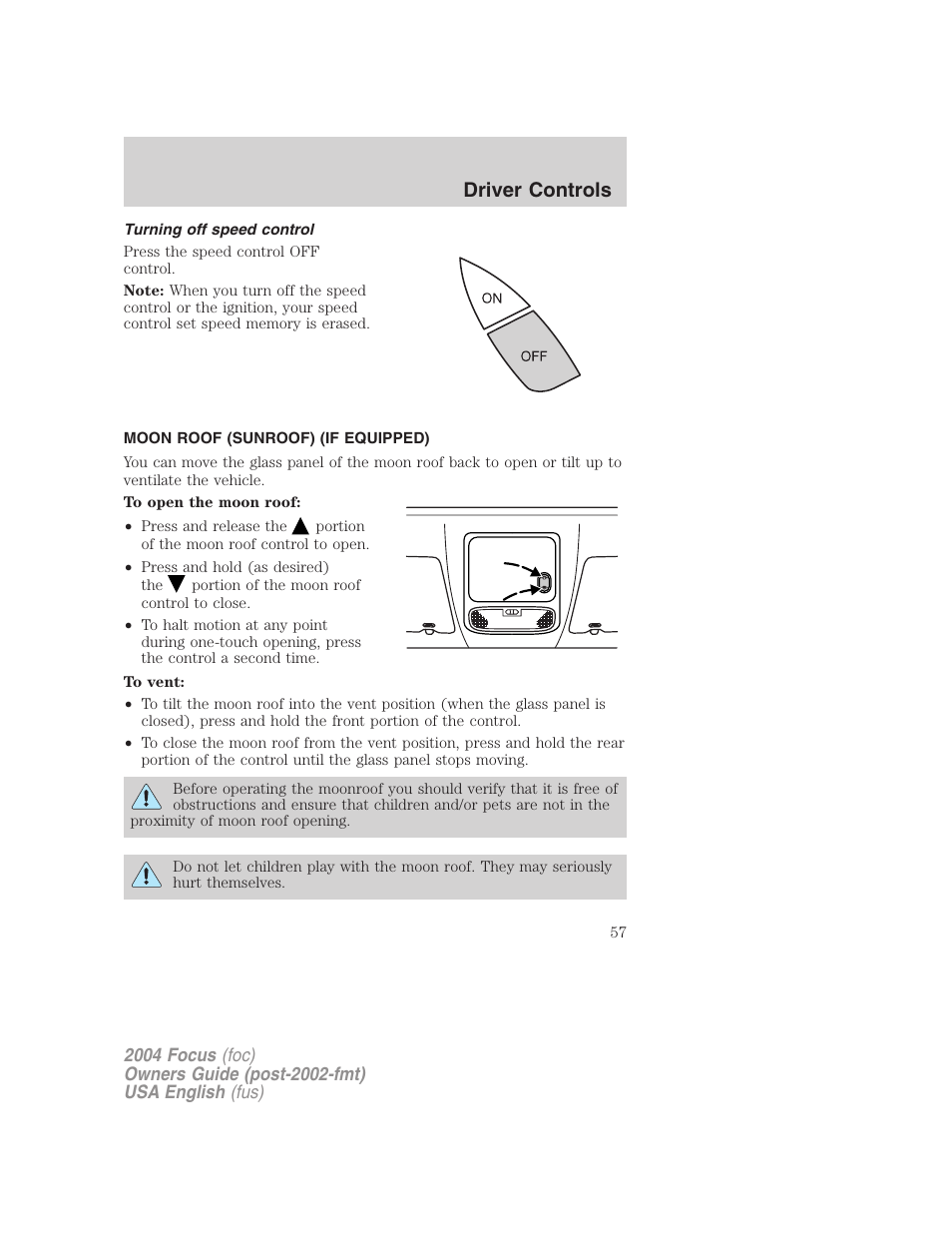 Driver controls | FORD 2004 Focus v.2 User Manual | Page 57 / 232