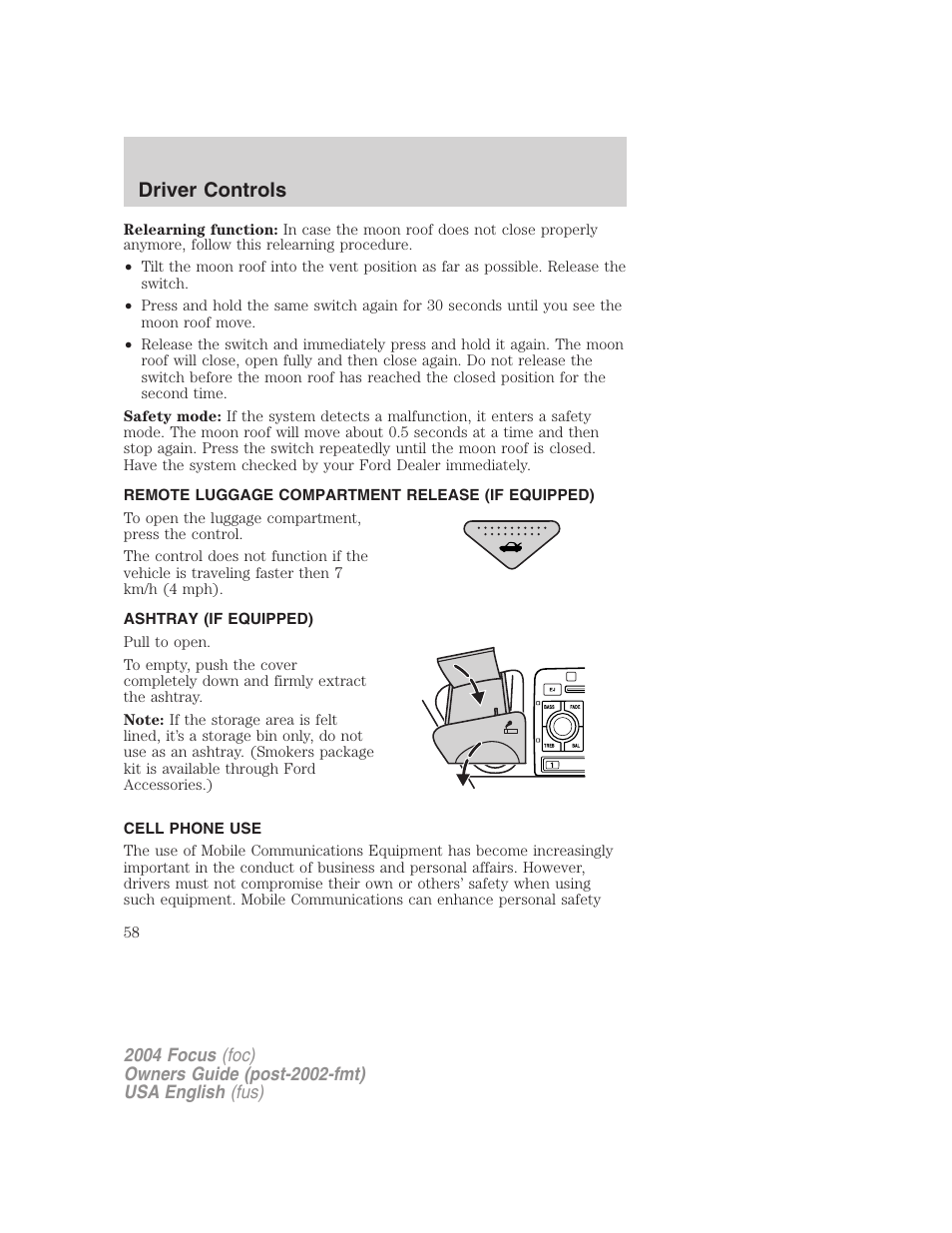 Driver controls | FORD 2004 Focus v.2 User Manual | Page 58 / 232