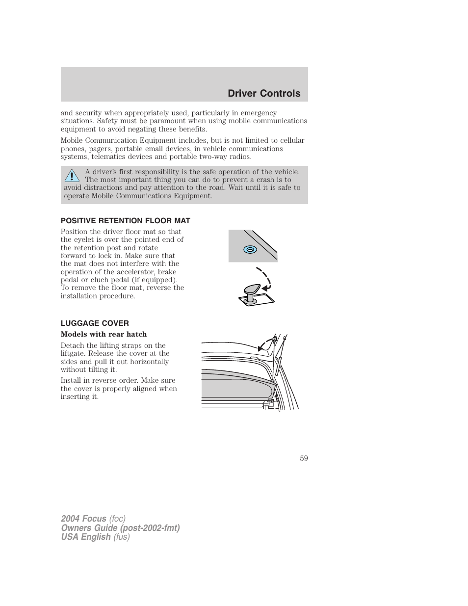 Driver controls | FORD 2004 Focus v.2 User Manual | Page 59 / 232