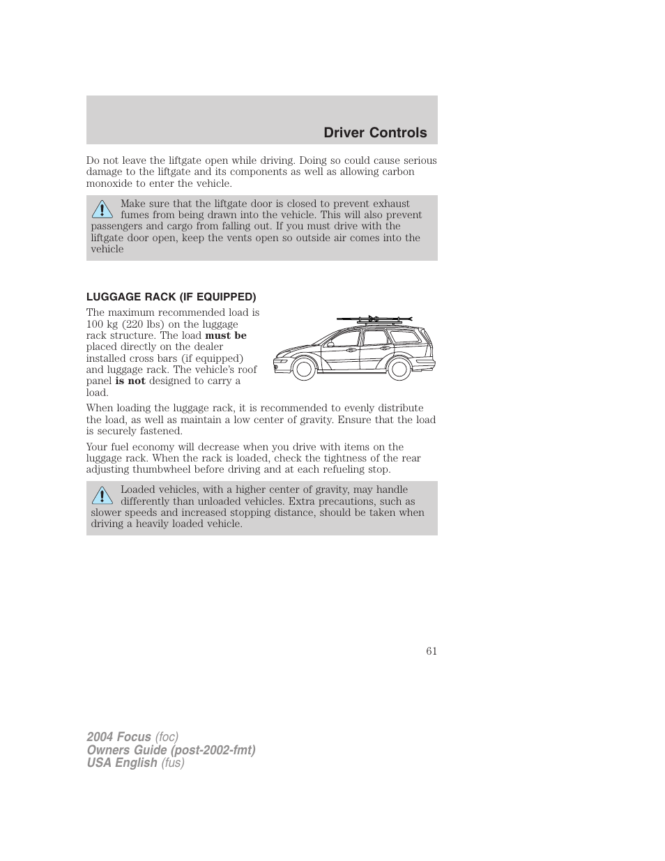 Driver controls | FORD 2004 Focus v.2 User Manual | Page 61 / 232