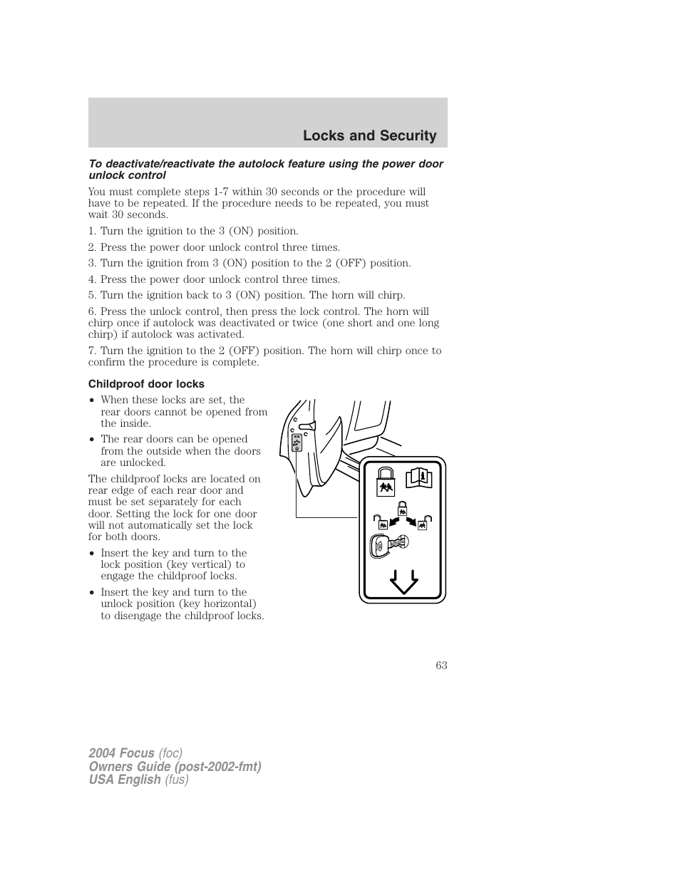 Locks and security | FORD 2004 Focus v.2 User Manual | Page 63 / 232