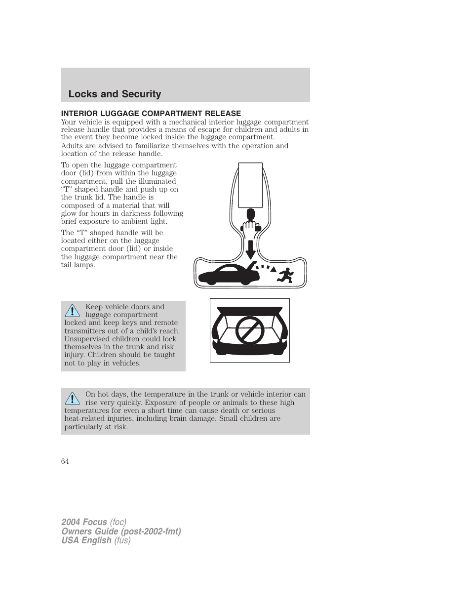 Locks and security | FORD 2004 Focus v.2 User Manual | Page 64 / 232