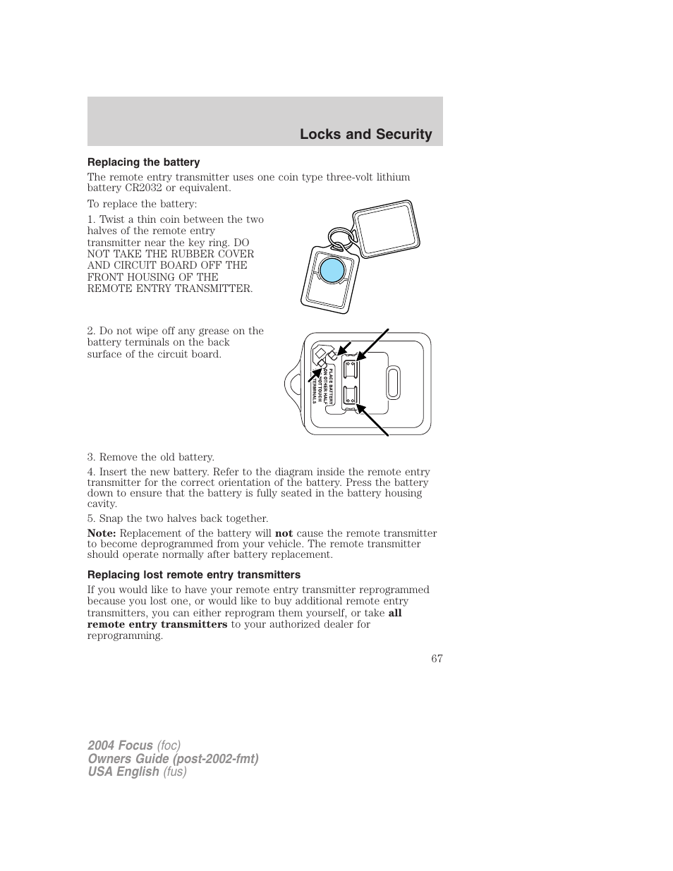 Locks and security | FORD 2004 Focus v.2 User Manual | Page 67 / 232