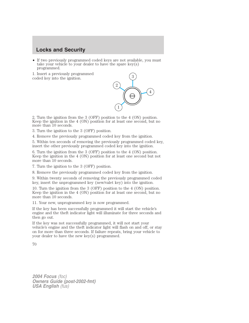 Locks and security | FORD 2004 Focus v.2 User Manual | Page 70 / 232
