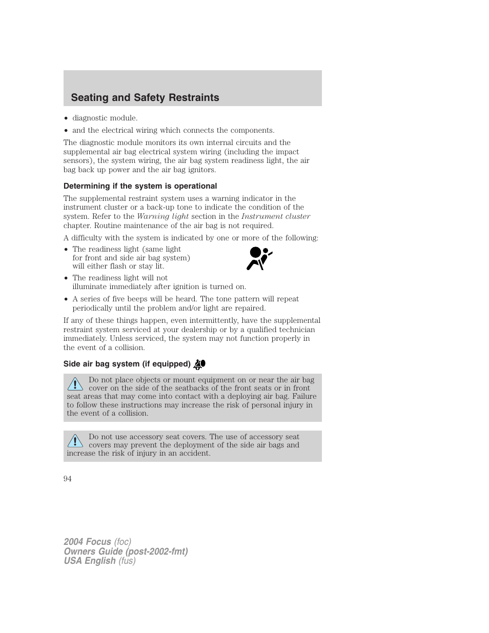 Seating and safety restraints | FORD 2004 Focus v.2 User Manual | Page 94 / 232